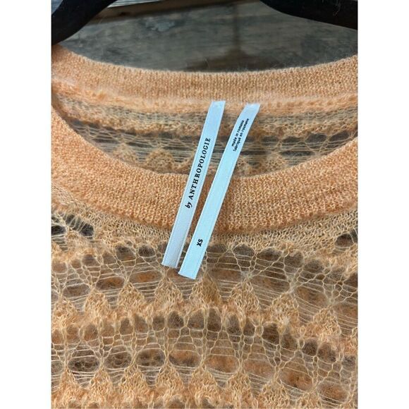 Anthropologie Orange sheer Open-Stitch Pullover Sweater oversized sz XS - Picture 5 of 7